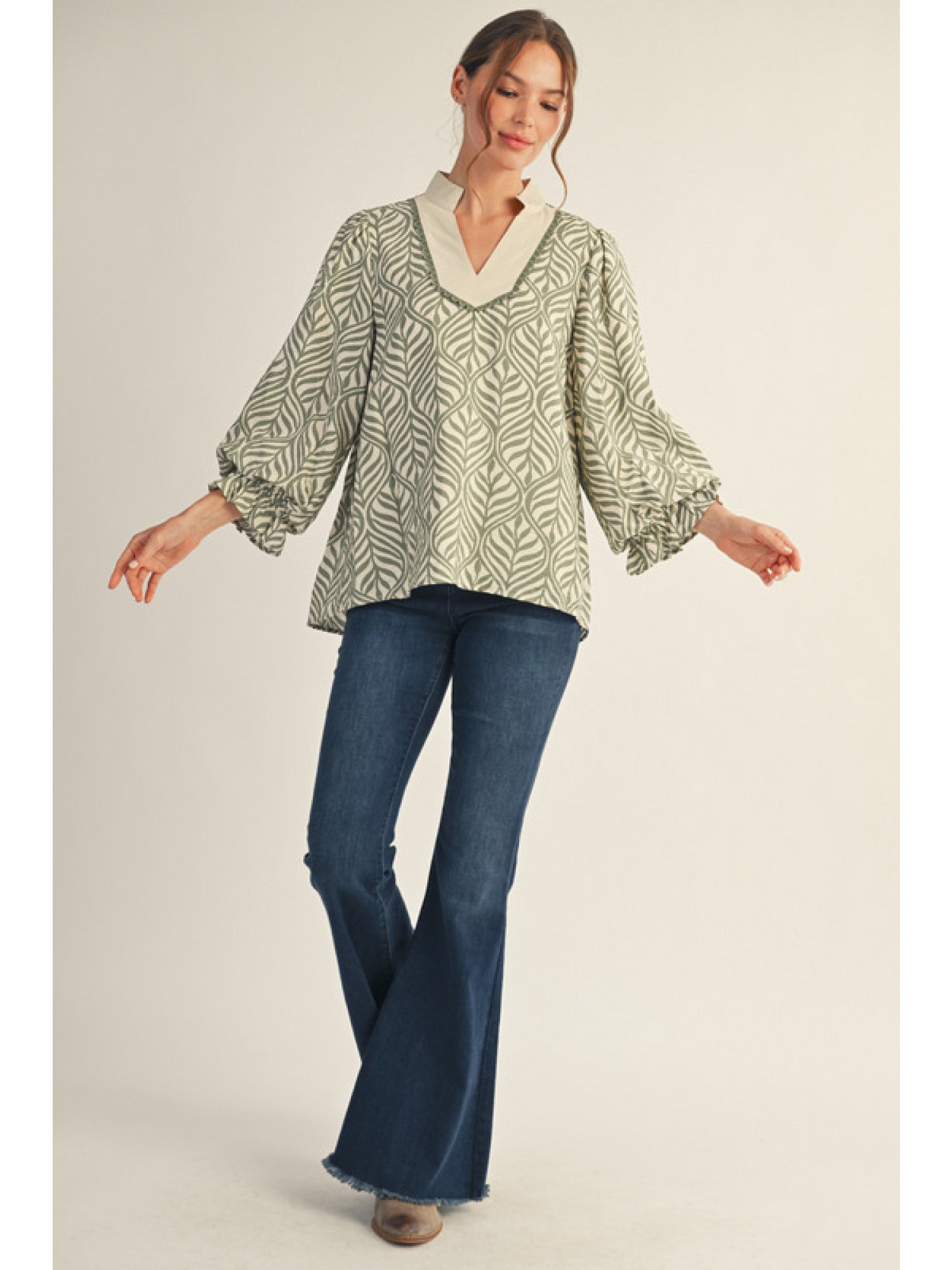 Boho Leaf Print Blouse