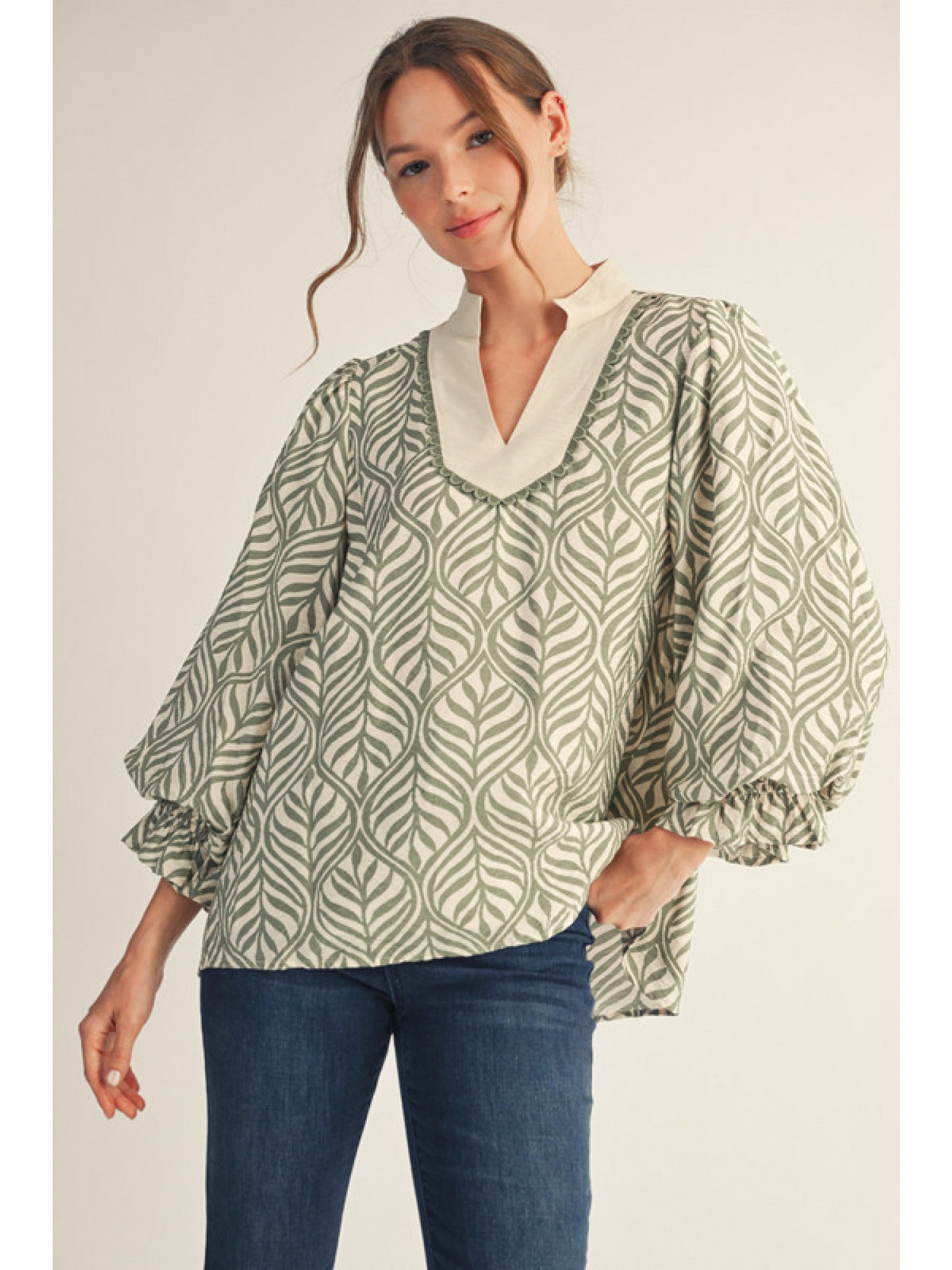 Boho Leaf Print Blouse