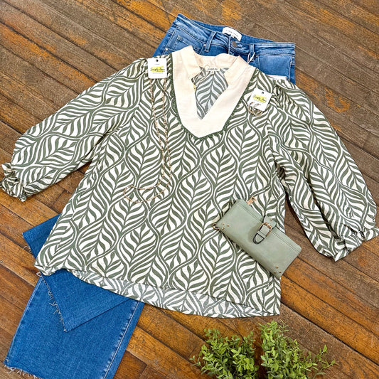 Boho Leaf Print Blouse