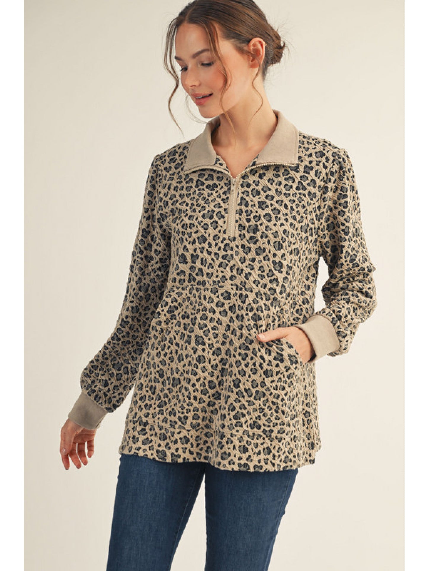 Leopard Zip Up Top
