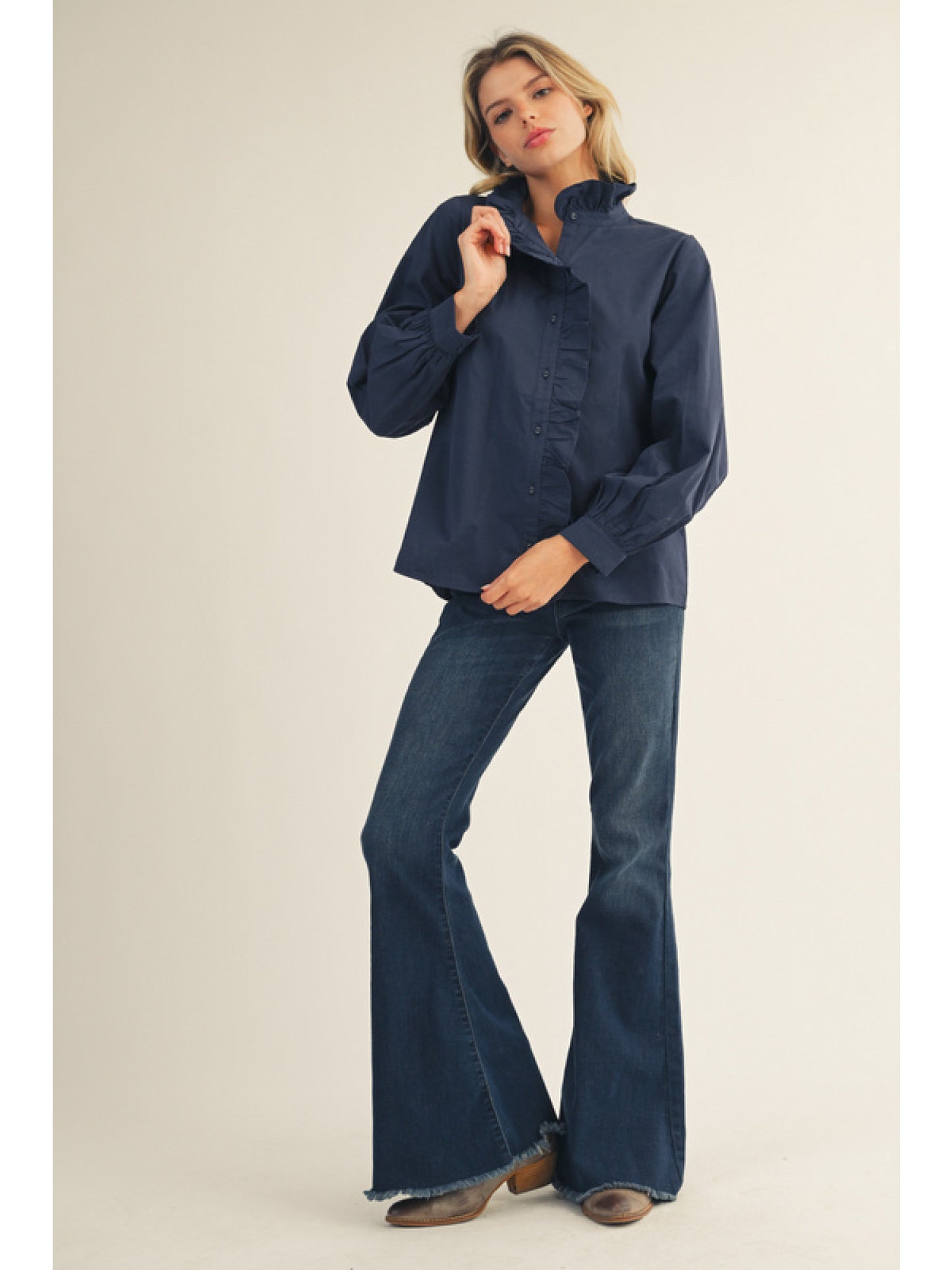 Button Down Ruffle Shirt