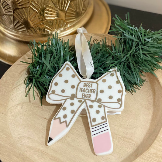 Best Teacher Bow Ornament