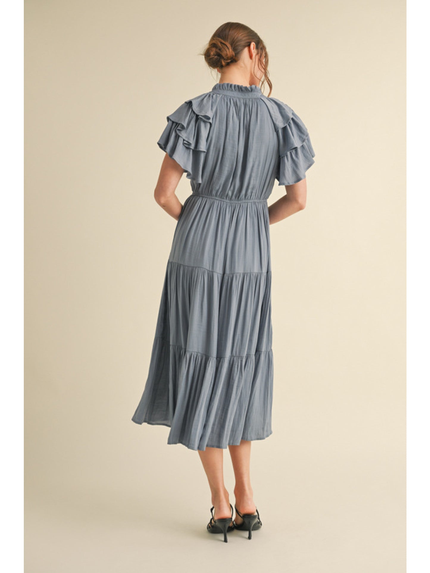 Blue Ruffle Sleeve Tier Dress