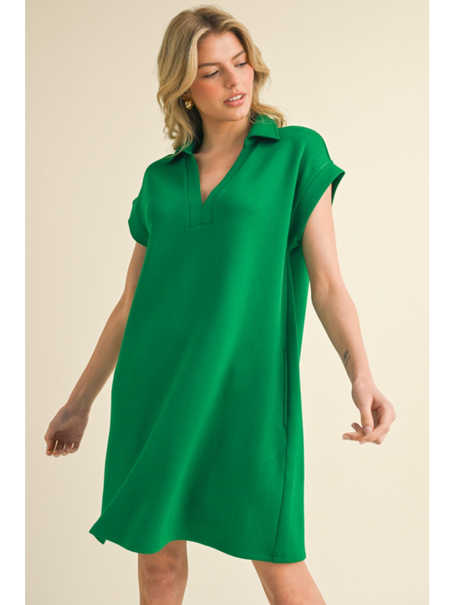 Solid Open Collar Dress