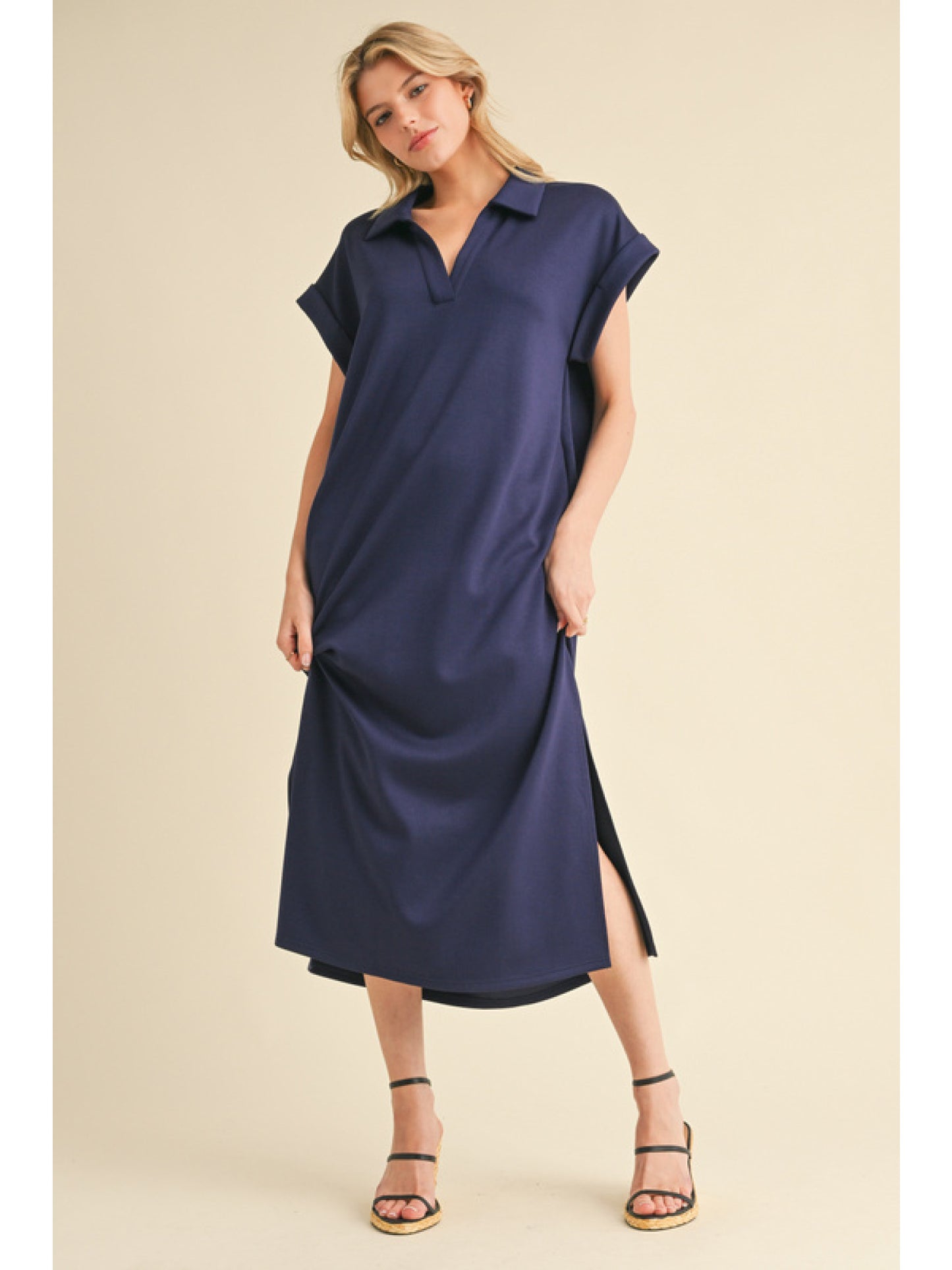 Collared Knit Midi Dress