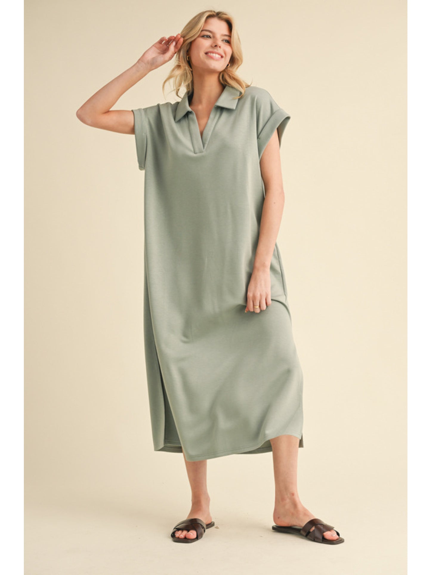 Collared Knit Midi Dress