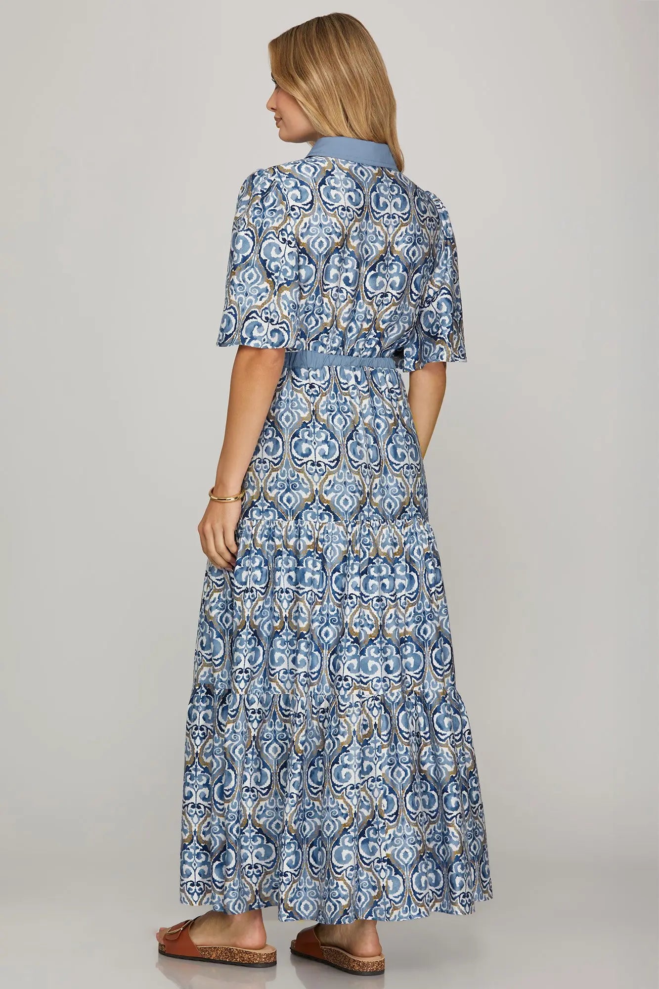 Bell Sleeve Printed Maxi Dress