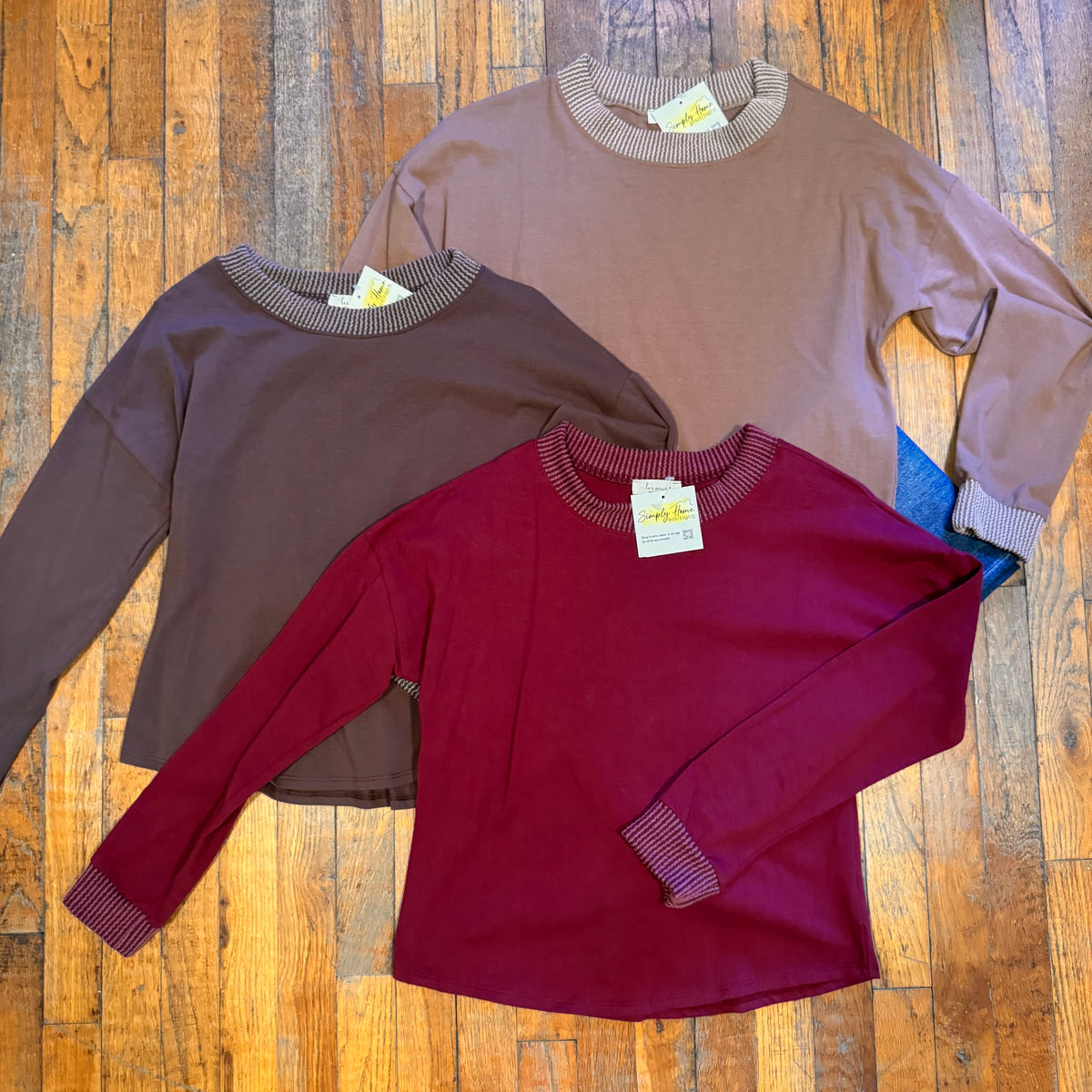 Ribbed-Trim Long-Sleeve Pullover Top