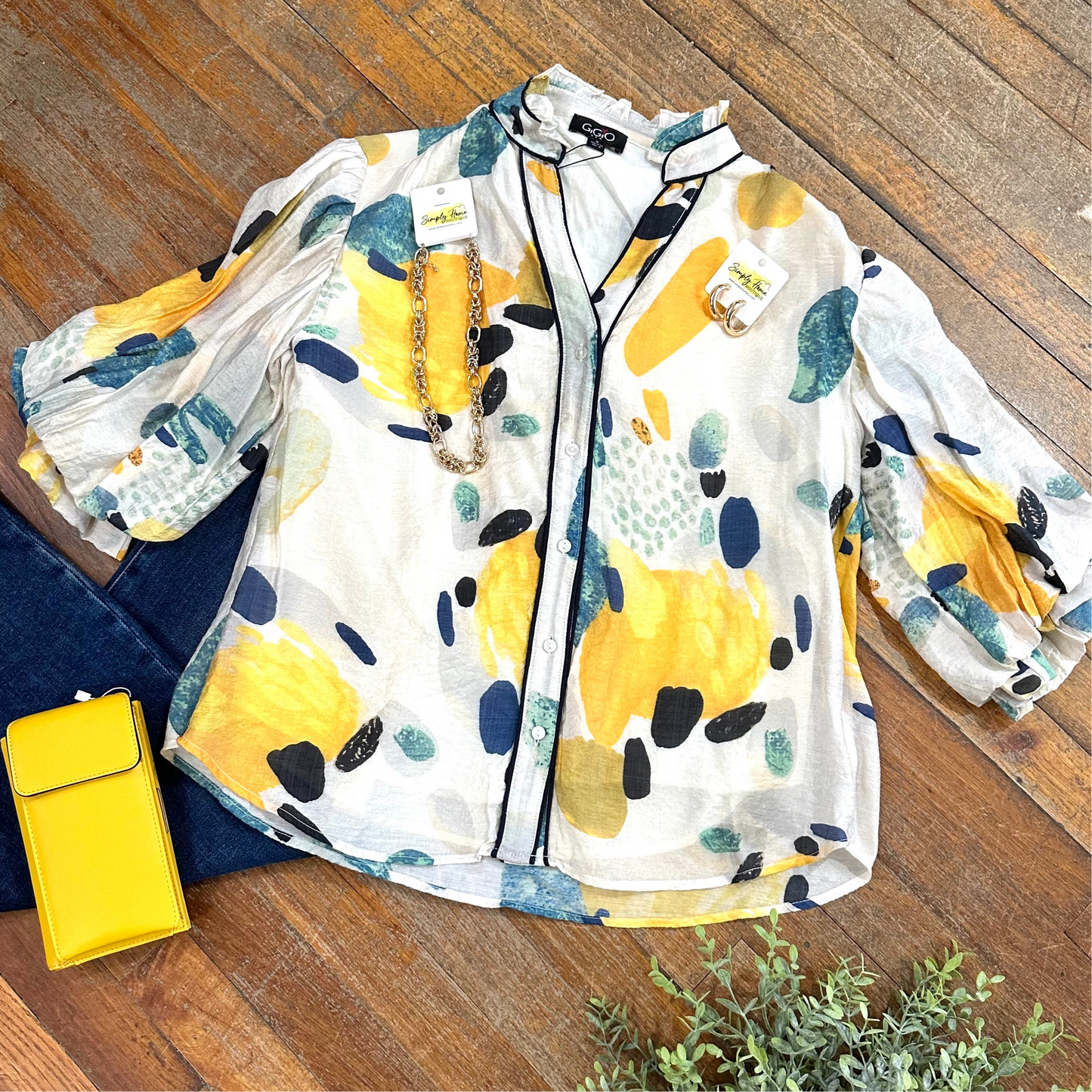 Yellow Piping Sleeve Top