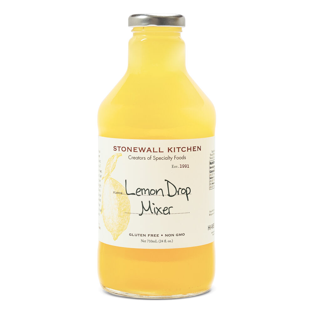 Yellow bottle of Stonewall Kitchen Lemon Drop Mixer on a white background