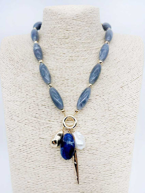 Gray Stone with Pearl Necklace