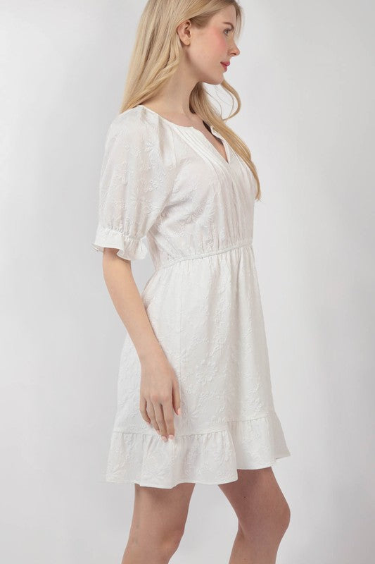 White Floral Textured Woven Dress