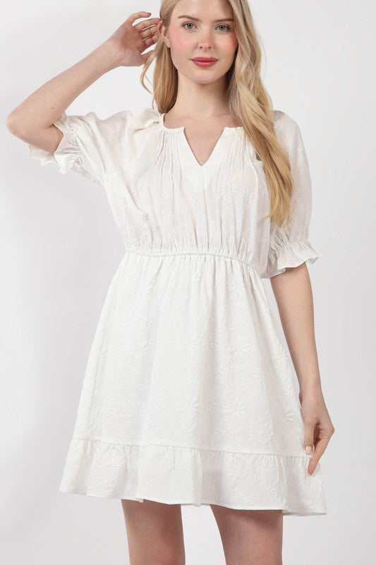 White Floral Textured Woven Dress