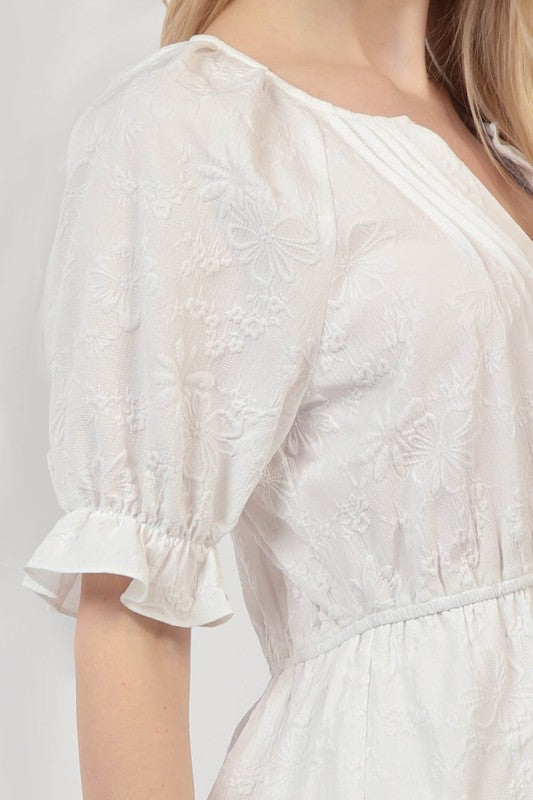 White Floral Textured Woven Dress
