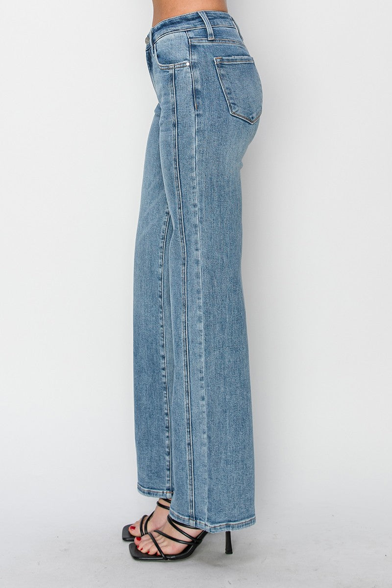 Risen Mid Rise Straight Denim
