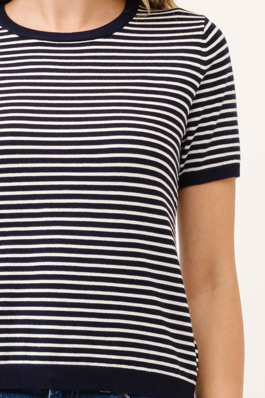 Navy Crew Knit Stripe Top