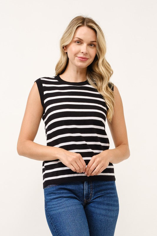 Black & White Stripe Crew Top