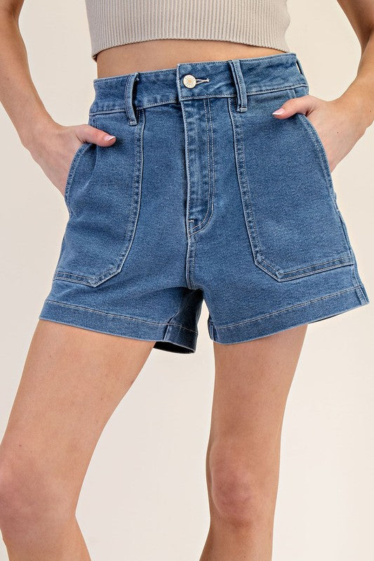 Square Pocket Denim Shorts
