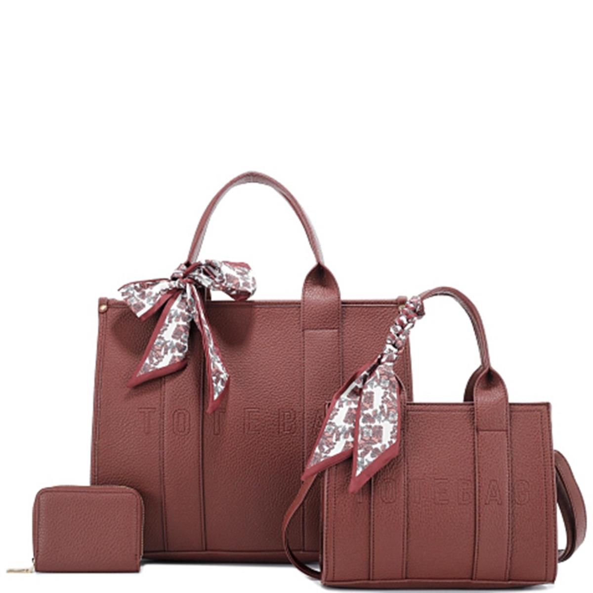 3-in-1 Textured Tote, Mini Bag & Wallet Set