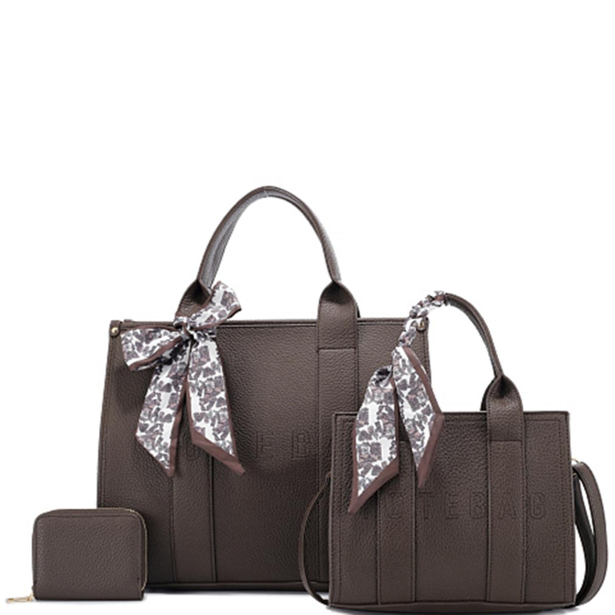 3-in-1 Textured Tote, Mini Bag & Wallet Set