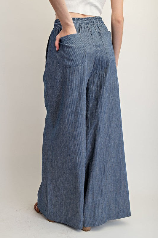 Pinstripe Tie Waist Wide Leg Pants