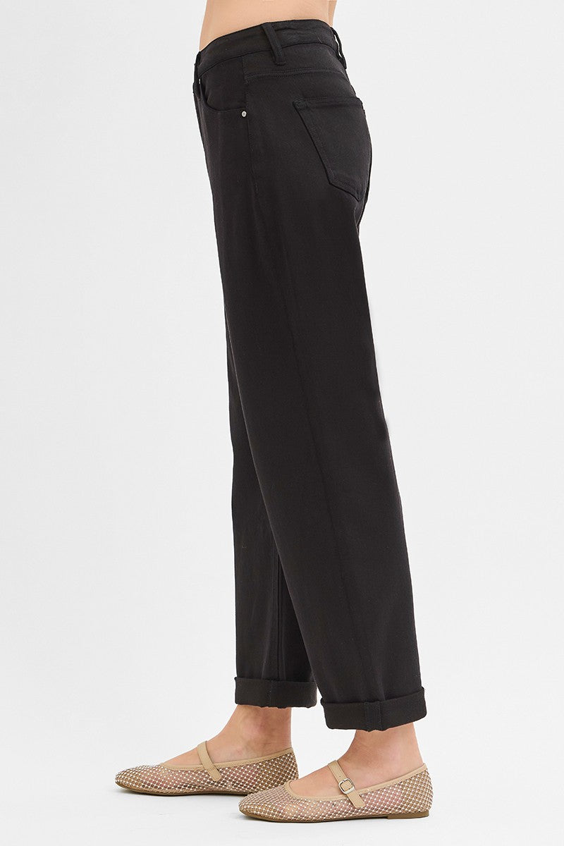 Risen Black Mid-Rise Ankle Barrel Pants