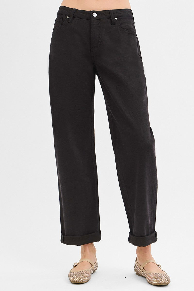 Risen Black Mid-Rise Ankle Barrel Pants