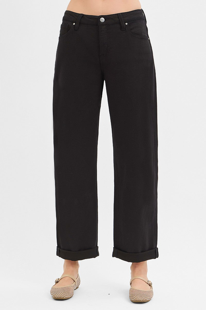 Risen Black Mid-Rise Ankle Barrel Pants