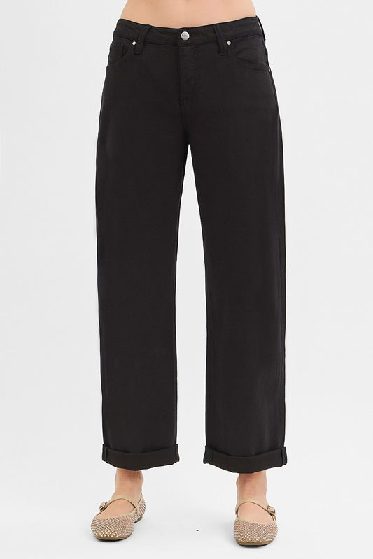 Risen Black Mid-Rise Ankle Barrel Pants