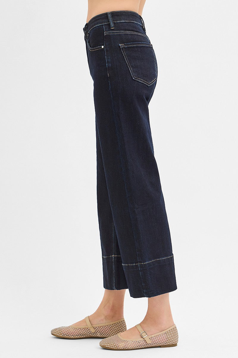 Risen High-Rise Tummy Control Cropped Wide-Leg Jeans