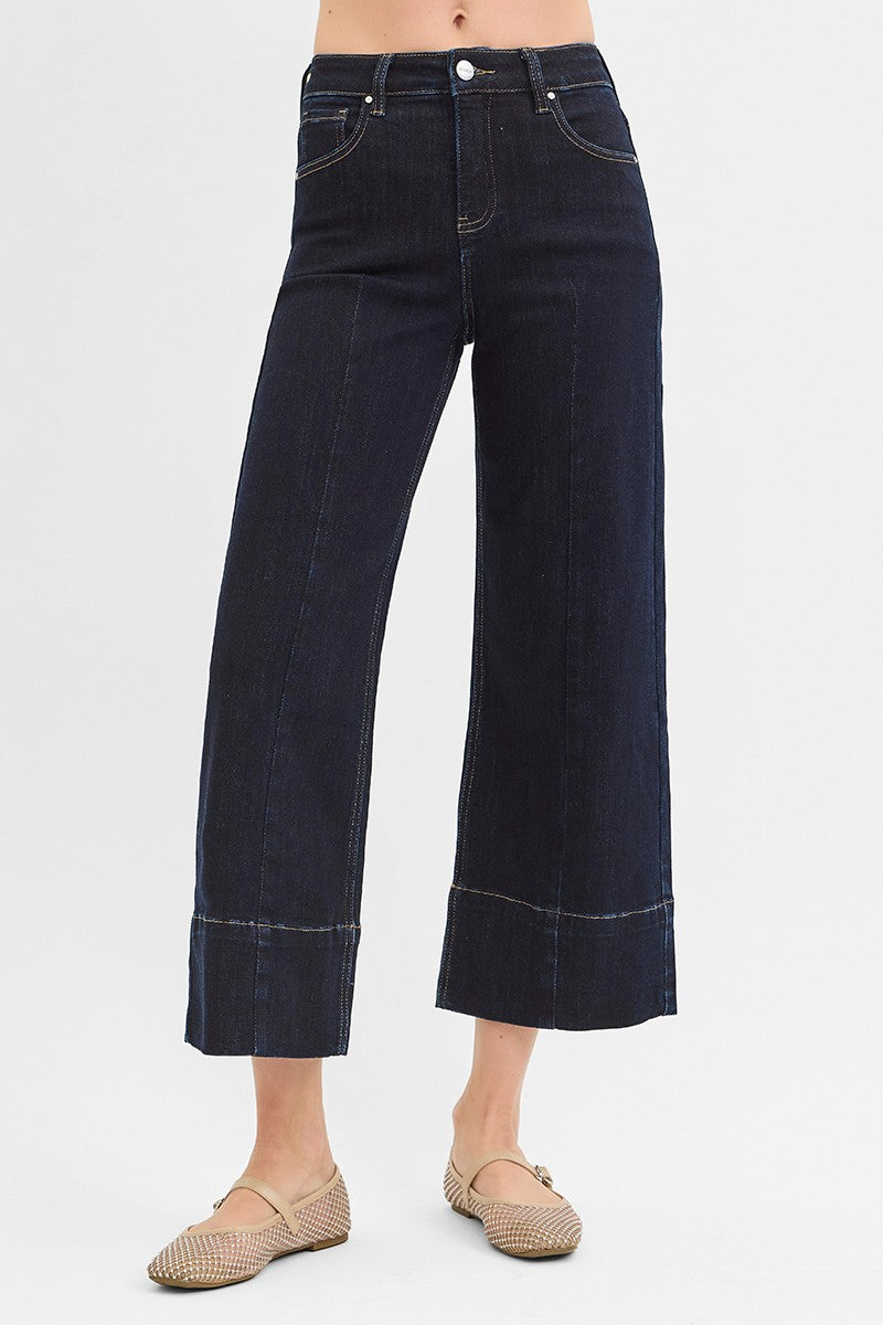 Risen High-Rise Tummy Control Cropped Wide-Leg Jeans