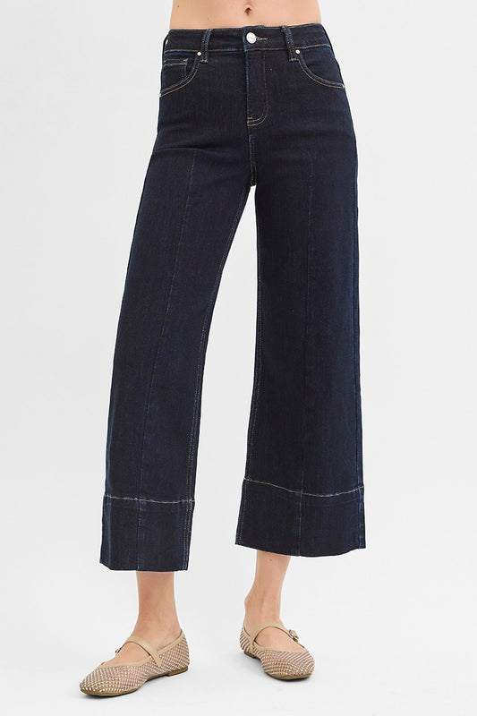 Risen High-Rise Tummy Control Cropped Wide-Leg Jeans
