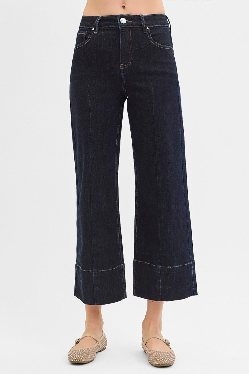 Risen High-Rise Tummy Control Cropped Wide-Leg Jeans