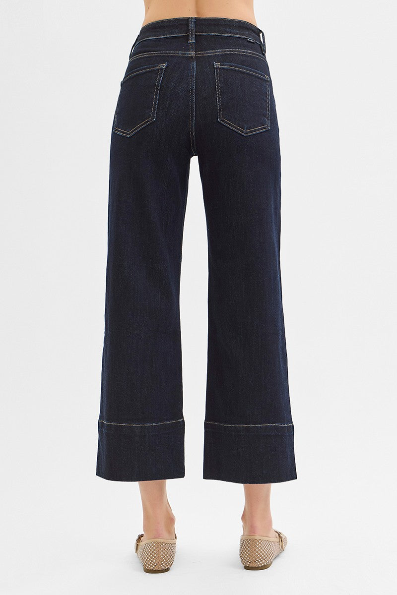 Risen High-Rise Tummy Control Cropped Wide-Leg Jeans