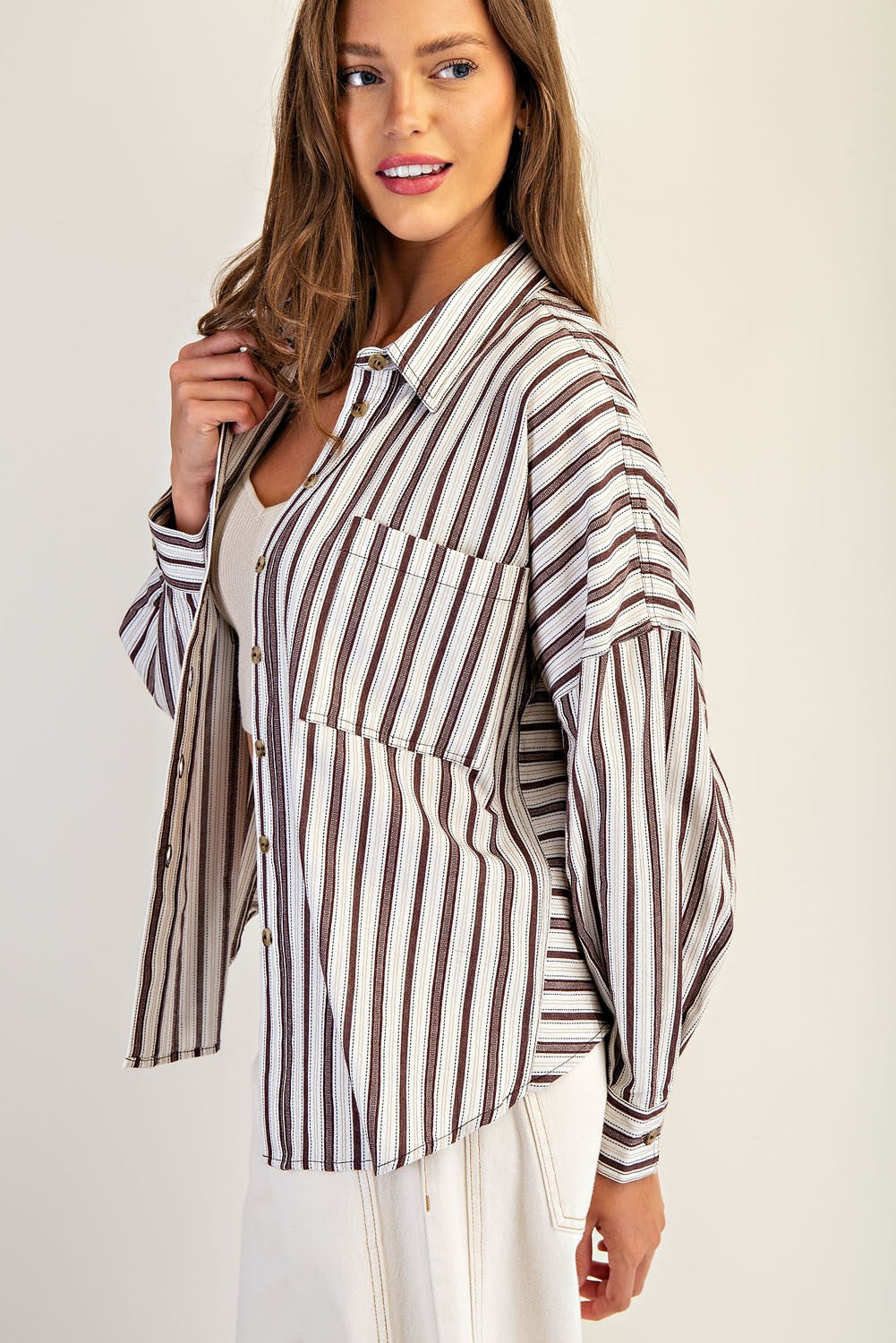 Midnight and White Stripe Button Down