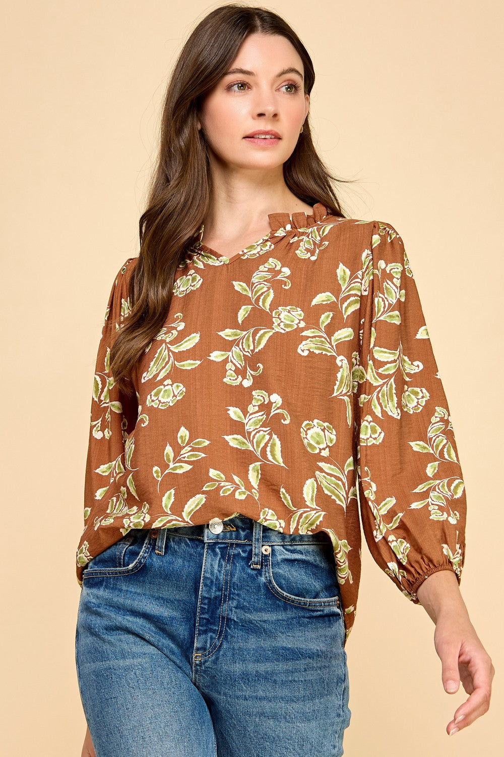 Floral Ruffle Collar Top