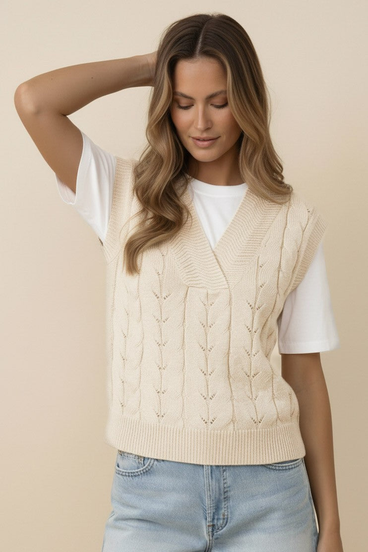 Cream Cable Knit Dolman Sweater Top