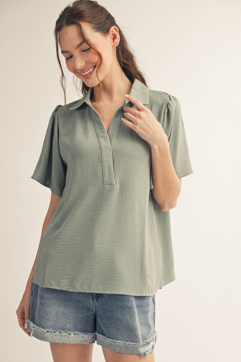 Embroidered Scallop Edge Top
