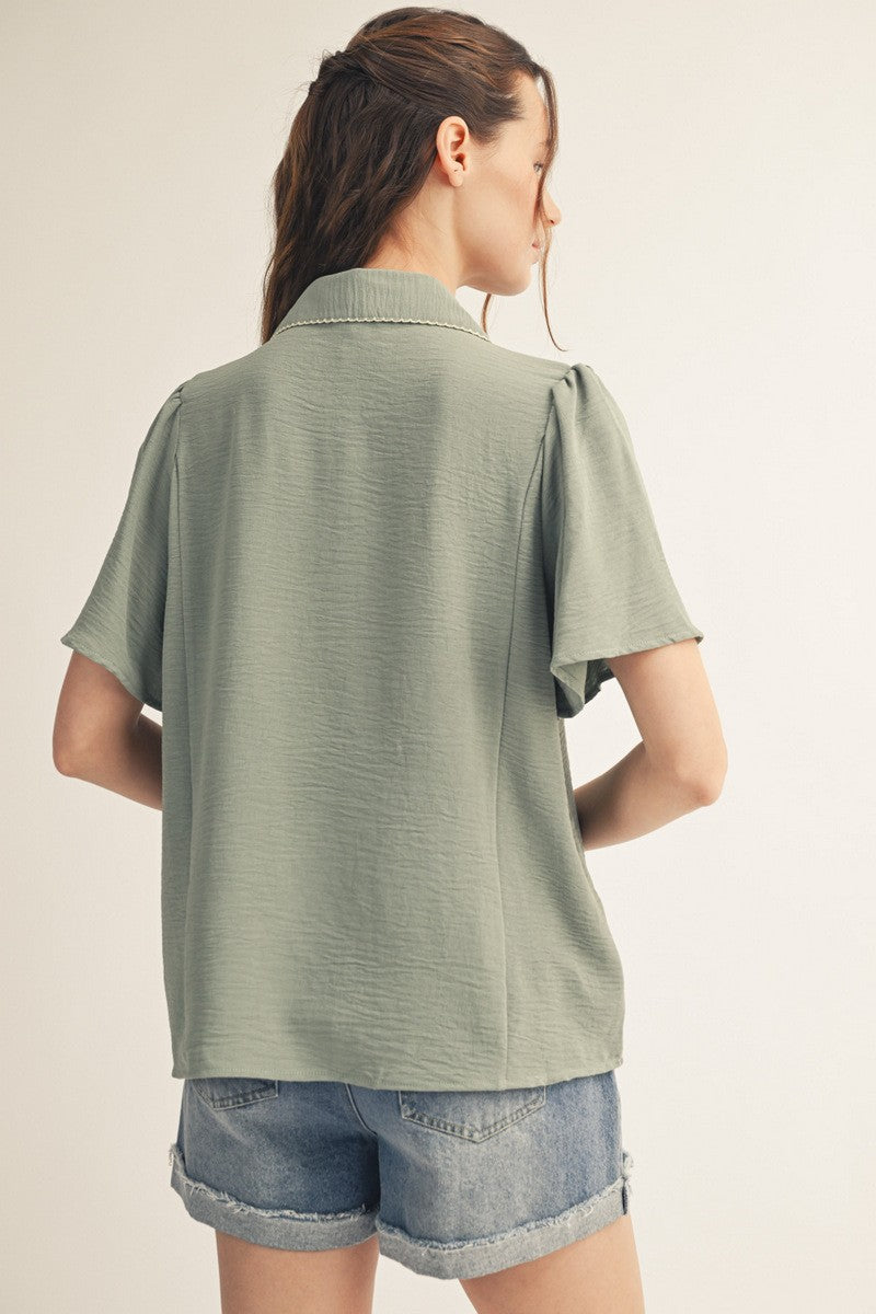Embroidered Scallop Edge Top