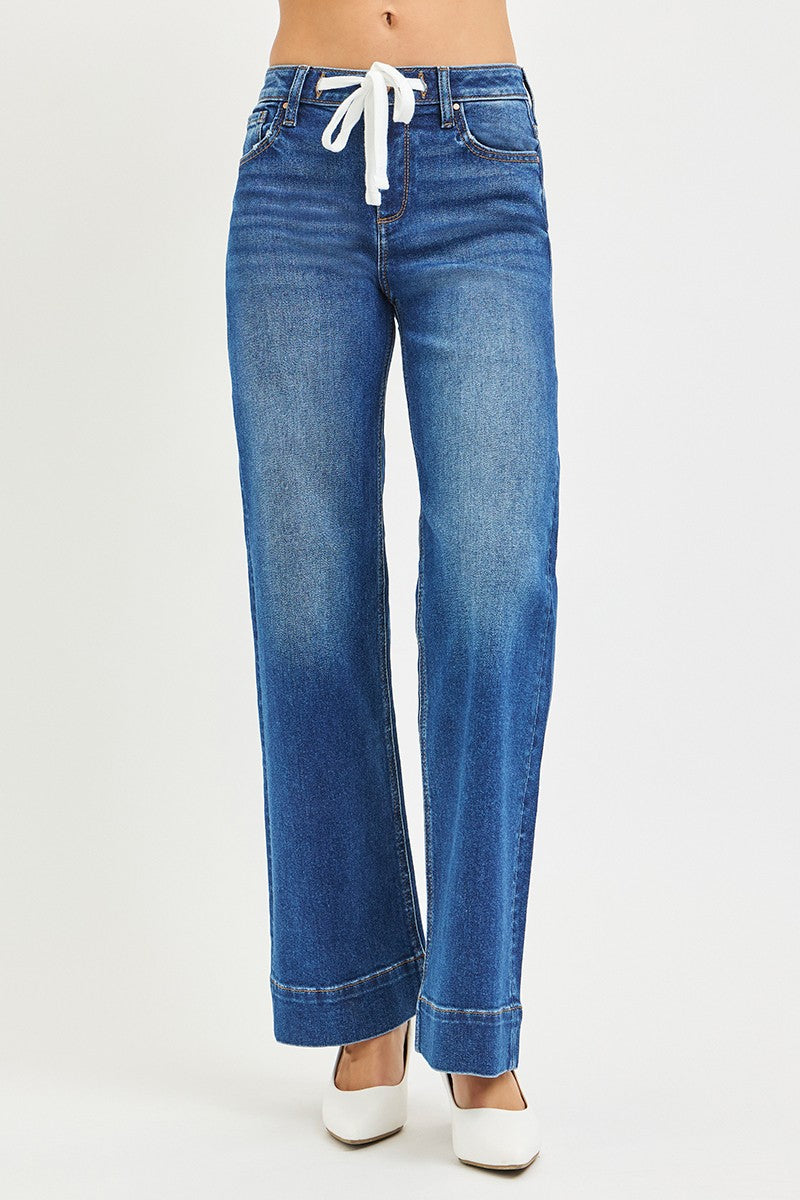 Drawstring Wide Jeans