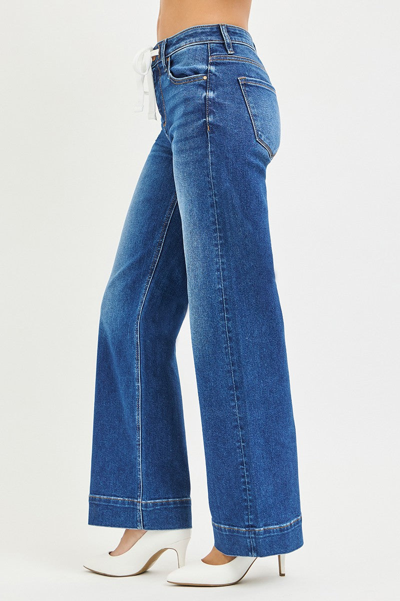 Drawstring Wide Jeans