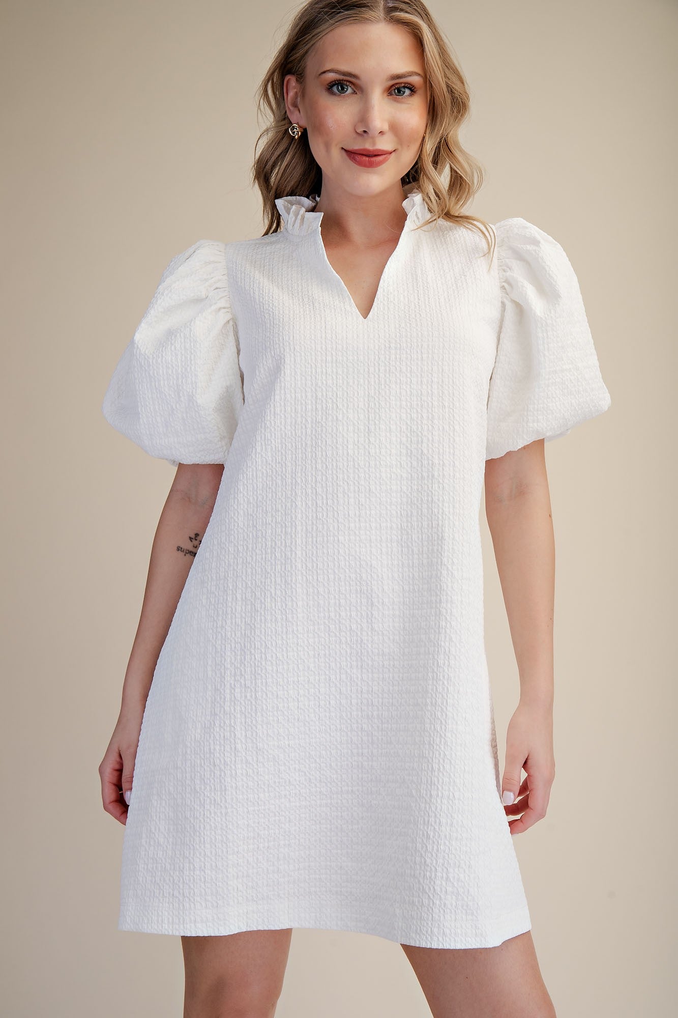 Puff Sleeve Textured Dress