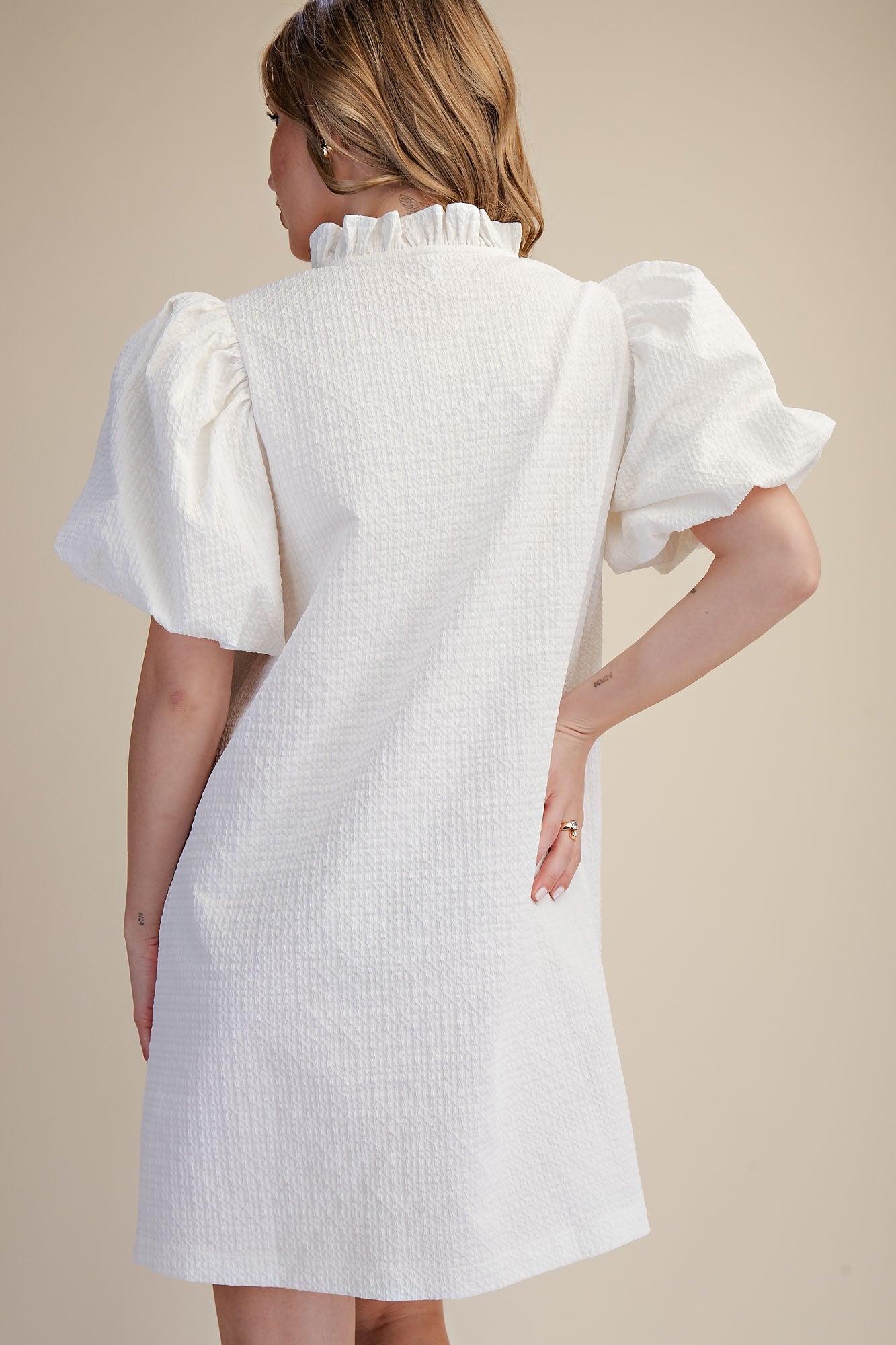 Puff Sleeve Textured Dress