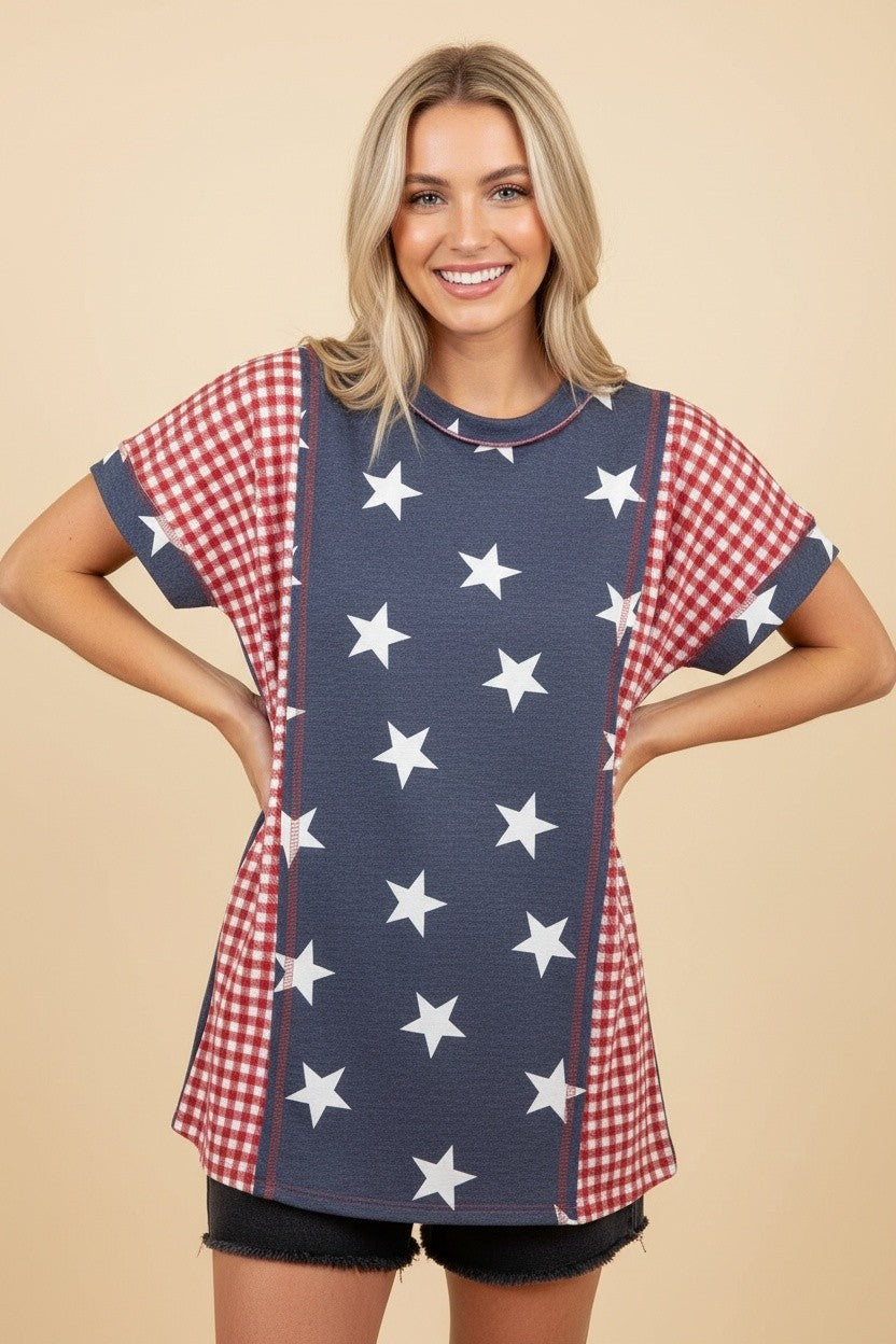 Red, White and Blue Gingham Shirt