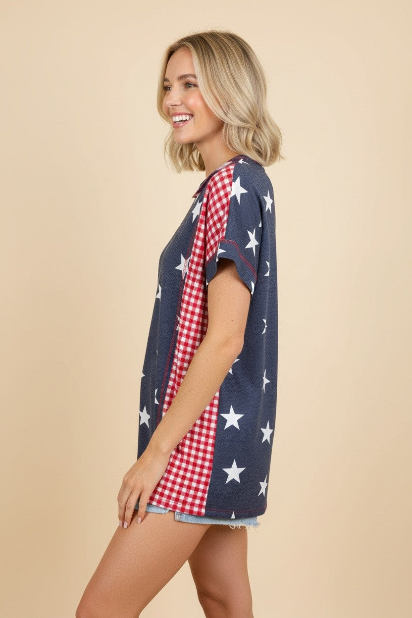 Red, White and Blue Gingham Shirt