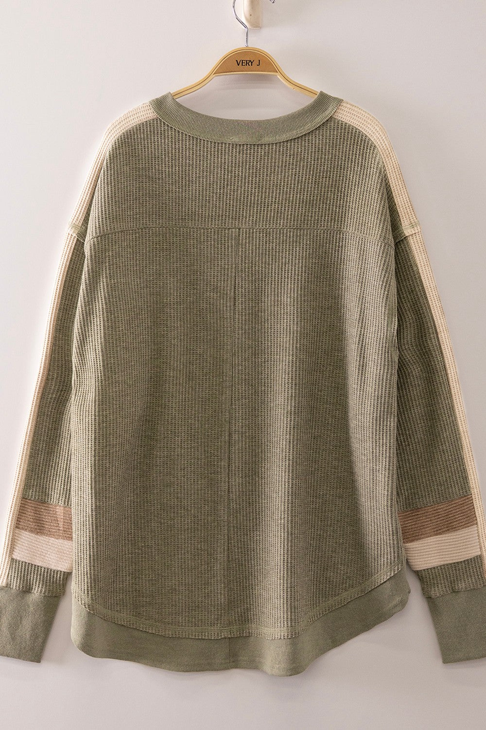 Sage Waffle-Knit Color-Block Pullover