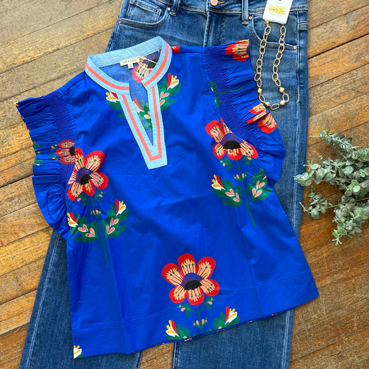 Floral Contrast Neck Top