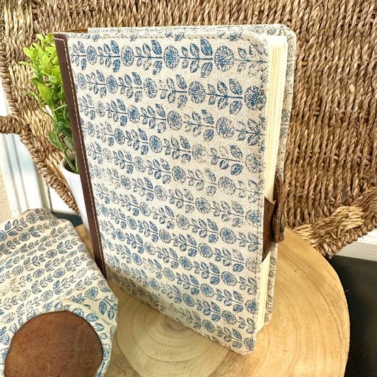Blue Floral Leather Journal- Large