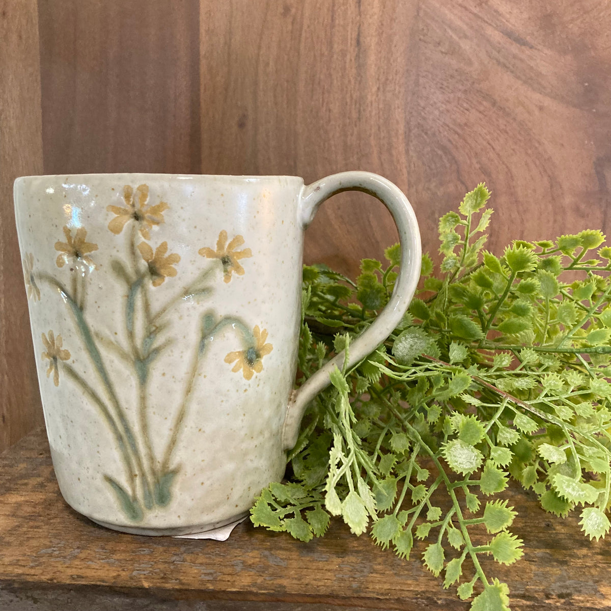 Hand-Painted Stoneware Mug with Botanicals