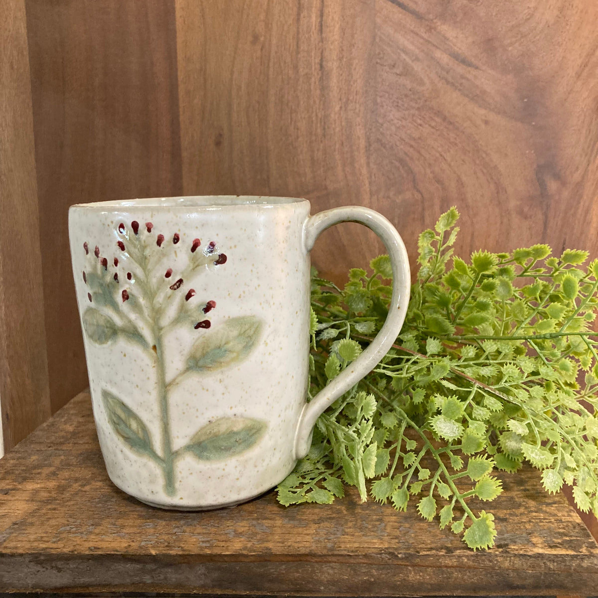 Hand-Painted Stoneware Mug with Botanicals